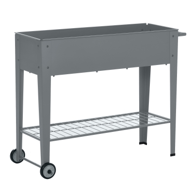 Outsunny Jardinière sur Pieds Potager dim. 109L x 39l x 80H cm étagère 2 Roues + Insert d'irrigation métal Gris