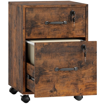 HOMCOM Caisson Bureau 2 Tiroirs Roulettes Rangement Marron