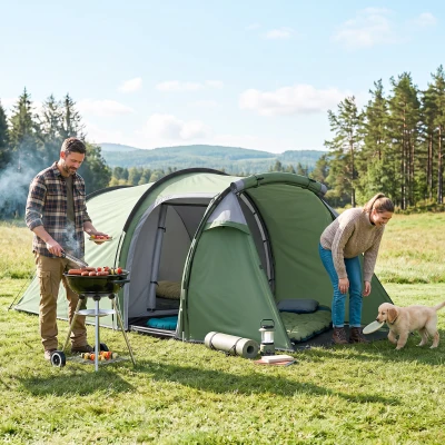 Outsunny Tienda de Campaña Familiar 2 Personas Plegable Impermeable a Prueba de UV 20+ con Vestíbulo 426x206x154 cm Verde