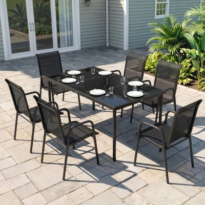 Outsunny Set da Esterno 7pz con 6 Sedie e Tavolino da Caffè Nero