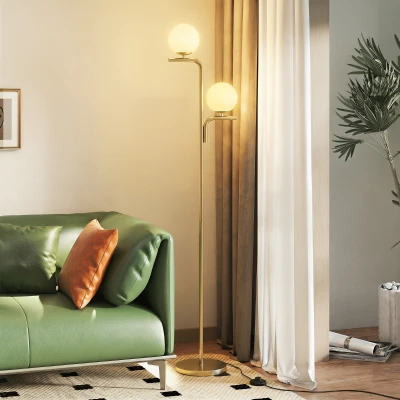 HOMCOM LED-vloerlamp, moderne lamp met 3 kleurtemperaturen, glazen kappen en voetschakelaar, goud