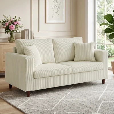 HOMCOM Canapé 2 Places Velours Salon Moderne 170cm Crème