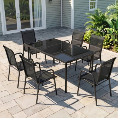 Outsunny Ensemble Repas Jardin 7pcs Table Rectangulaire + 6 Chaises