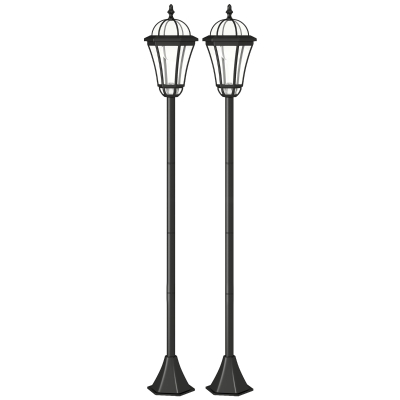 Outsunny Solar Gartenlaterne 2er Set, Wetterfeste Wegleuchte 129 cm hoch, mit LED, 6 Std. Beleuchtung, IP44, Solarlampe für Außen, Schwarz