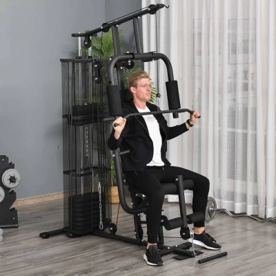 HOMCOM Máquina de Musculación con Estribo para Piernas Placas de Peso de 45 kg Carga Máx. 120 kg 150x110x210 cm Negro