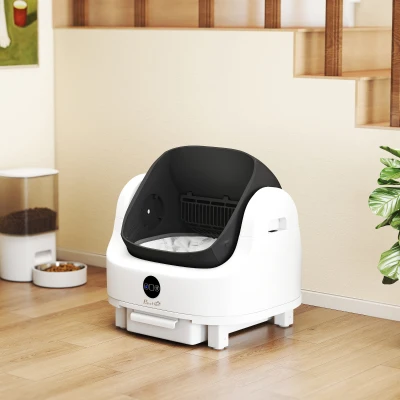 PawHut Litière Autonettoyante Chat Ouvert Blanc