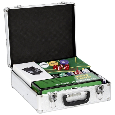 SPORTNOW Poker-Set, 500 Chips, Würfel, 2 Kartendecks, Zubehör, Koffer, für 10 Spieler