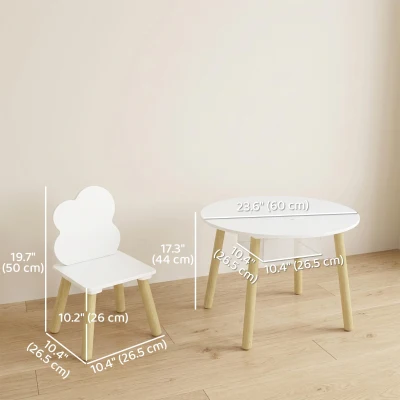 AIYAPLAY Masă pentru copii cu scaune și spațiu de depozitare, set de mobilier pentru copii 3 piese în alb și natural pentru camera de joacă și dormitor