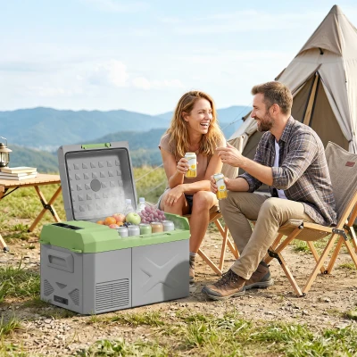 Outsunny Nevera Portátil Eléctrica 17,4L Refrigerador de Coche 12V-220V -20℃ a +20 ℃ con Pantalla Luz LED 61x34x32,4 cm Gris