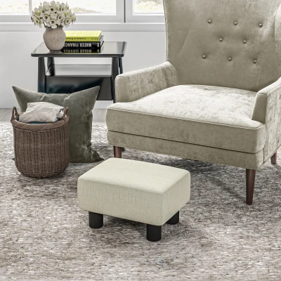 HOMCOM Pouf Tabouret Bas Tissu Lin 40x30x24cm Beige 110Kg