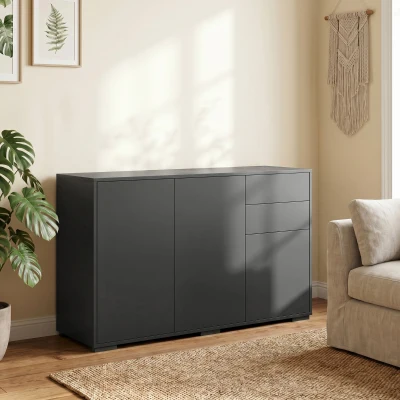 HOMCOM Buffet Rangement 2 Tiroirs 3 Portes Noir 117x36x74cm