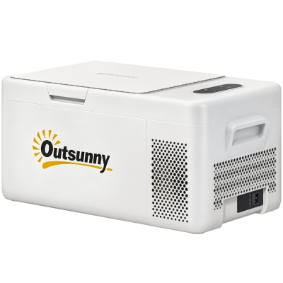Outsunny Nevera Portátil Eléctrica 16,8L Refrigerador de Coche 12/24/220V -20℃ a +20 ℃ con Pantalla Luz LED 59x32x28 cm Blanco