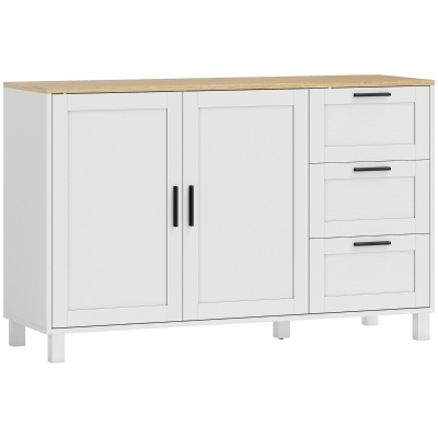HOMCOM Modernes Sideboard mit Soft-Close-Türen, Kaffeebar-Schrank mit 3 Schubladen und verstellbarem Einlegeboden, Weiß