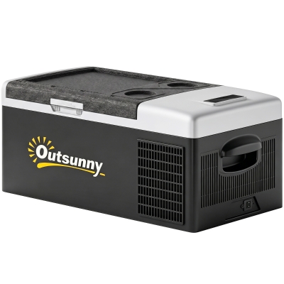 Outsunny Nevera de Coche 16L -20℃-10℃ 12 / 24V DC y 100-240V CA con Modos ECO/MAX para Camping Viajes 60x32x26 cm Negro y Gris