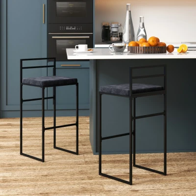 HOMCOM 2 Tabourets Bar Velours Noir Hauteur 74cm