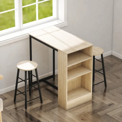 HOMCOM Ensemble Table Bar avec Tabourets Chêne et Noir
