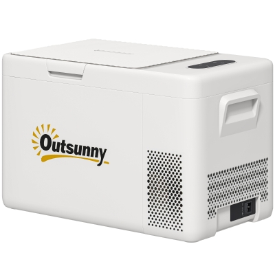 Outsunny 22 Liter Campingkoelkast, Autokoelkast, Koelbox met LED-Licht, AC- en DC-Adapter, Stille Werking, Crèmewit