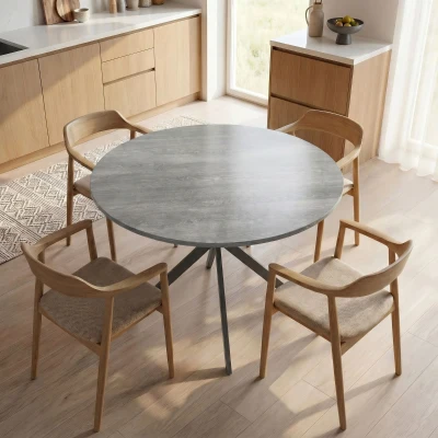 HOMCOM Table Ronde 4 Pers. Style Industriel Acier Gris