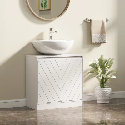 HOMCOM Meuble Sous-Lavabo 60x30x59,8cm Blanc 2 Portes Ajustables