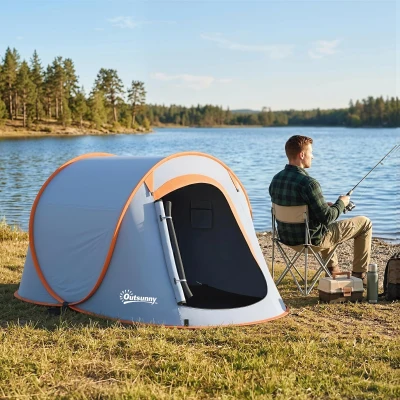 Outsunny Tienda de Campaña Pop-Up para 2-3 Personas Plegable Impermeable de 2000 mm con Bolsa de Transporte 245x148x105 cm Gris