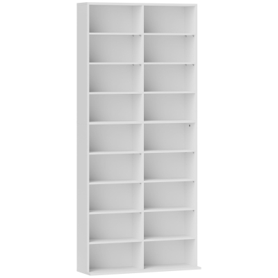HOMCOM Rangement CD/DVD 18 Compartiments Blanc 78,5x24x175 cm