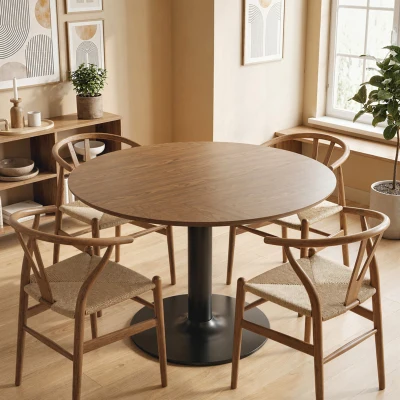 HOMCOM Table Ronde 6 Personnes Ø110cm Plateau Bois Base Acier