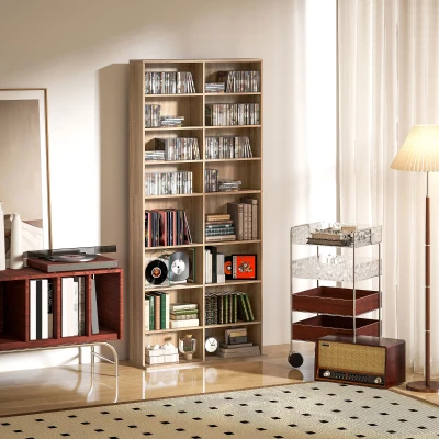 HOMCOM Rangement CD/DVD Bois 18 Compartiments 640 CD/360 DVD