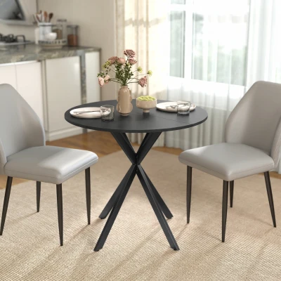 HOMCOM Ronde keukentafel, 80 cm, compact tafelblad, spaanplaat, metaal, zwart