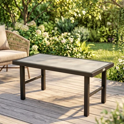 Outsunny Table Basse Jardin Rectangulaire Métal 100x52x46cm Noir