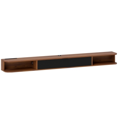 HOMCOM Mueble TV Suspendido para Televisor de hasta 190,5 cm con Cajón Abatible 2 Estantes 180x24x16 cm Nogal