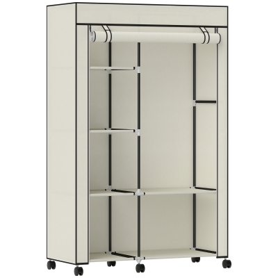 HOMCOM Armoire Tissu Crème 6 Roulettes Tringle 103x43x162,5cm