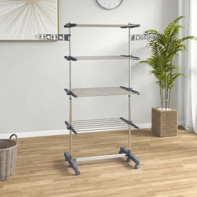 HOMCOM Séchoir Linge 4 Niveaux Gris