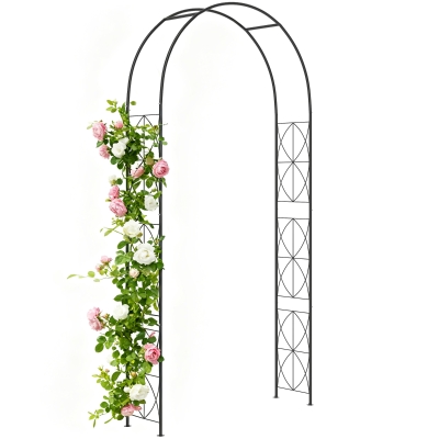Outsunny tuinboog, rankraster, plantenboog, trellis, tuin, gewelfd dak, metaal, zwart 114 x 30 x 230 cm