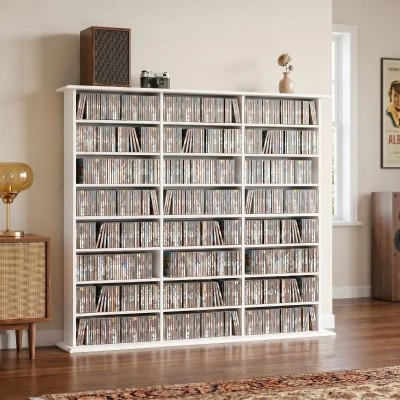 HOMCOM Aufbewahrungsmöbel 1032 CDs / 594 DVDs, Multimedia-Regal, 24 Fächer und 18 verstellbare Regalböden, Weiß