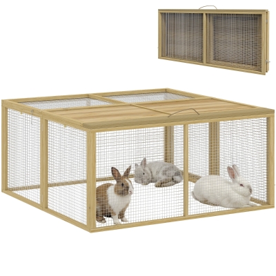 PawHut Kleindierenkooi, Konijnenstal met Opklapbaar Dak, Grenenhout, 120x120x57cm, Natuur