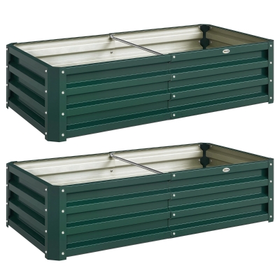 Outsunny Set de 2 paturi de grădină rectangulare, tablă de oțel ondulată, 120 x 60 x 30,5 cm, Verde închis