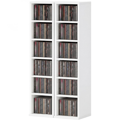 HOMCOM 204 CD-opbergrek in 2-delige set, Blu-ray torenkast met verstelbare planken, Boekenrek organizer, Wit
