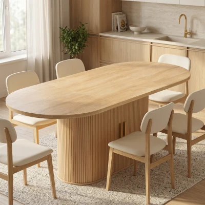 HOMCOM Mesa de Jantar Oval para 6 pessoas, Portas Deslizantes, 6 Compartimentos, Estilo Farmhouse Moderno, 180x80x75cm, Carvalho
