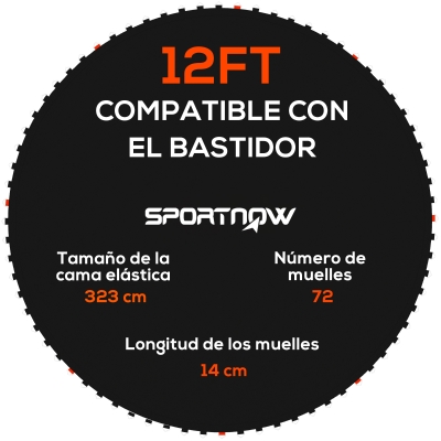 SPORTNOW Tapete de Repuesto para Trampolín Ø323 cm Colchoneta para Trampolín de 12 Pies con 72 Enganches Negro