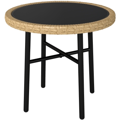 Outsunny Table Basse Ronde Résine Tressée Verre 46x43cm