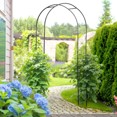 Outsunny tuinboog, rankraster, plantenboog, trellis, tuin, gewelfd dak, metaal, zwart 114 x 30 x 230 cm