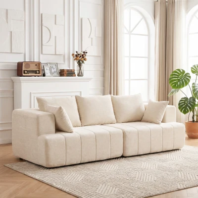 HOMCOM 3‑Sitzer‑Chenille‑Sofa 248 cm, modernes Wohnzimmersofa, breite gepolsterte Sitzfläche, Taschenfederkissen, beige