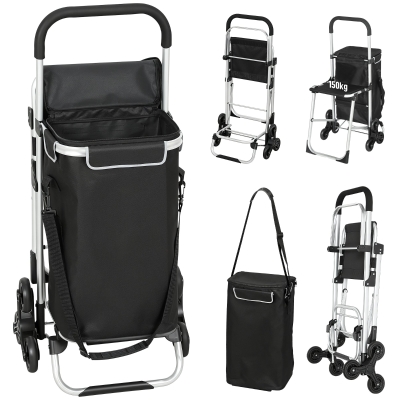 HOMCOM boodschappentrolley, 40 L Oxford-tas, 3-wielontwerp, aluminiumframe, zitje, grijs