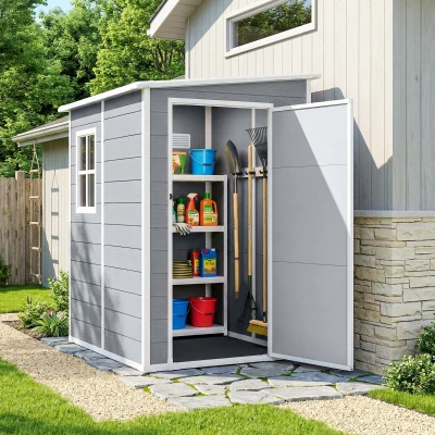 Outsunny Tuinschuur Metaal, Aluminium, Ruime Tuinschuur Met Slot, Ventilatie En Daglicht, 122x149x192/177 Cm, Grijs