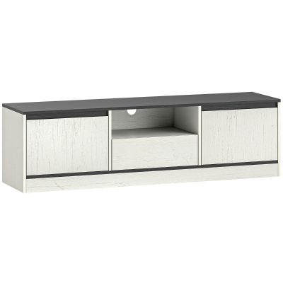 HOMCOM Mueble TV hasta 152 cm con 2 Armarios Estante Abierto y Cajón 140x35x40 cm Negro y Blanco