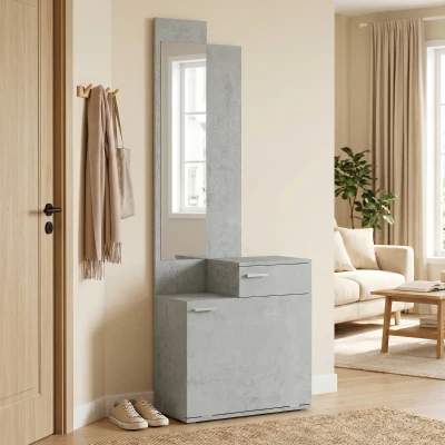 HOMCOM Meuble Entrée Gris Vestiaire Miroir Tiroir Chaussures
