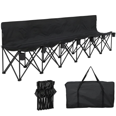 Outsunny 6-Seater Folding Bench Portable Sports Chair Black