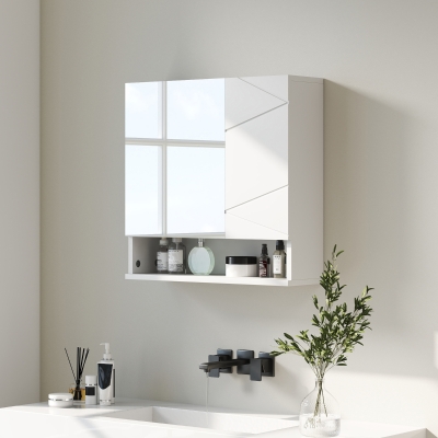 kleankin Armoire Murale Salle de Bain 2 Portes Miroir Blanc