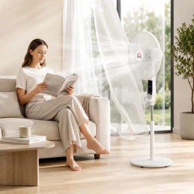 HOMCOM Ventilateur 50W Oscillant 85° LED Télécommande Blanc