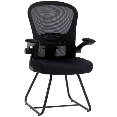 HOMCOM Office Reception Chair Mesh Metal Flip-up Armrest Black